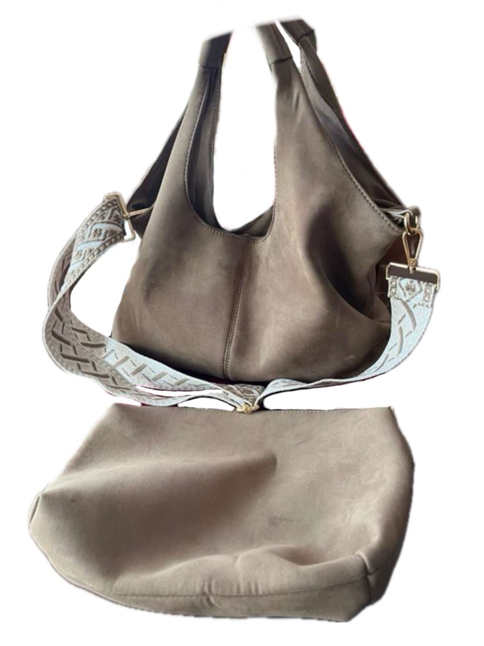 ah.dorned tan hobo bag with pouch medium size